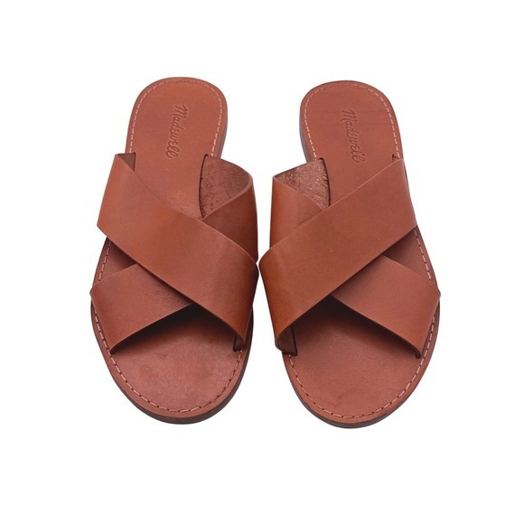 Madewell Crisscross Leather Sandals Slip-On Slides Brown Women's 9M - Picture 2 of 6